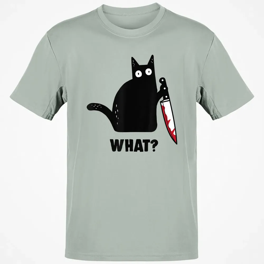 Cat What Funny Black Ca, Murderous Cat With Knife Classic Unisex T-Shirt - 3