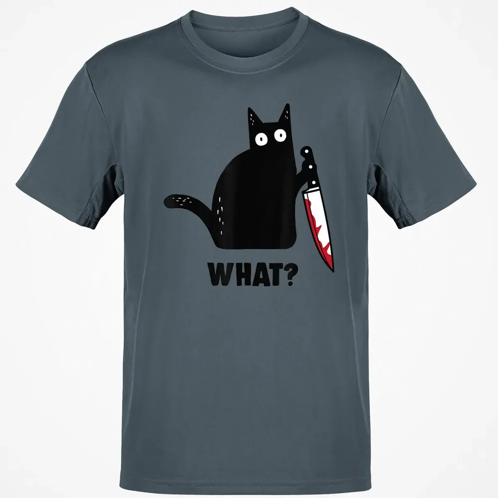 Cat What Funny Black Ca, Murderous Cat With Knife Classic Unisex T-Shirt - 4