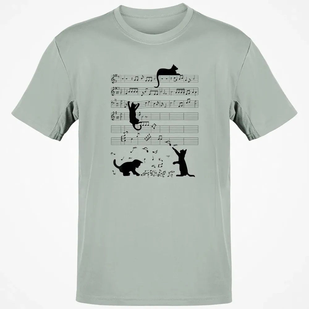 Cute Cat Kitty Playing Music Note Clef Musician Art Classic Unisex T-Shirt - 3