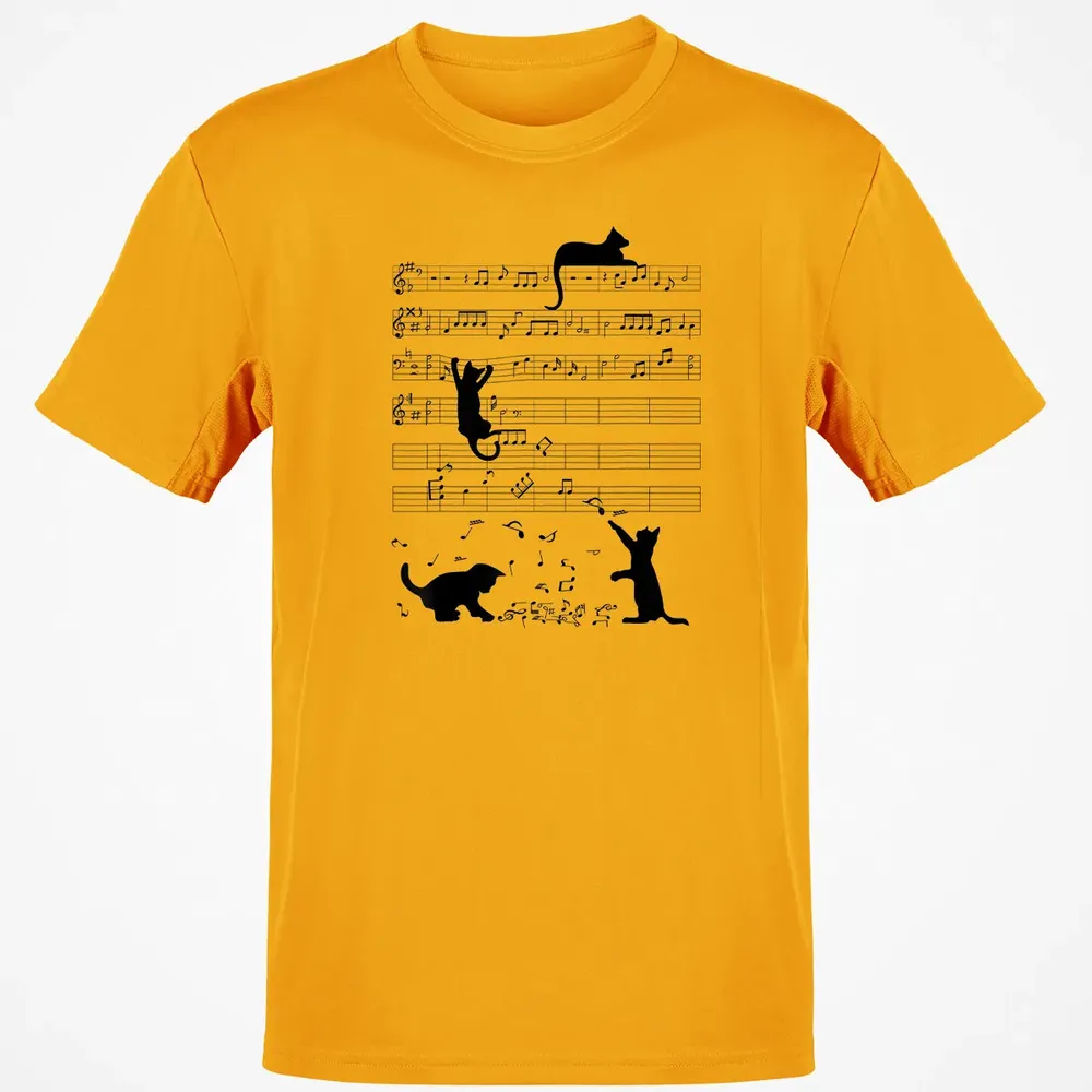 Cute Cat Kitty Playing Music Note Clef Musician Art Classic Unisex T-Shirt - 5