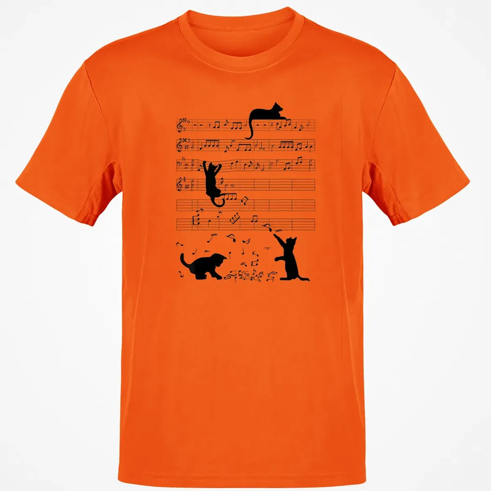 Cute Cat Kitty Playing Music Note Clef Musician Art Classic Unisex T-Shirt - 9