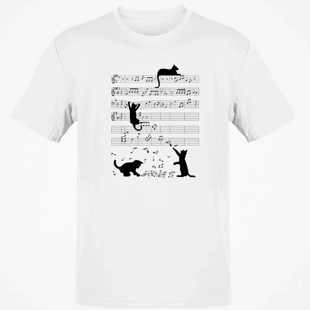 Cute Cat Kitty Playing Music Note Clef Musician Art Classic Unisex T-Shirt - 13