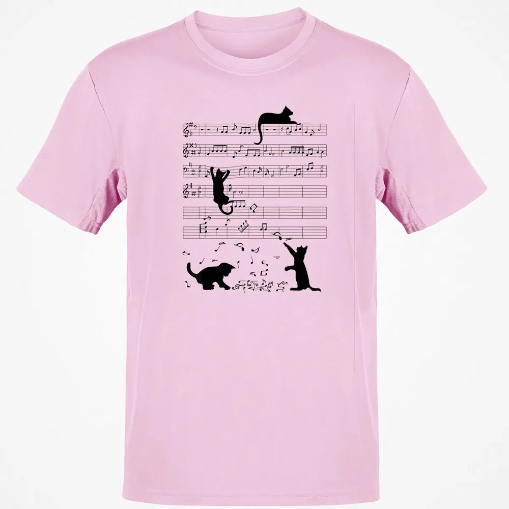 Cute Cat Kitty Playing Music Note Clef Musician Art Classic Unisex T-Shirt - 6