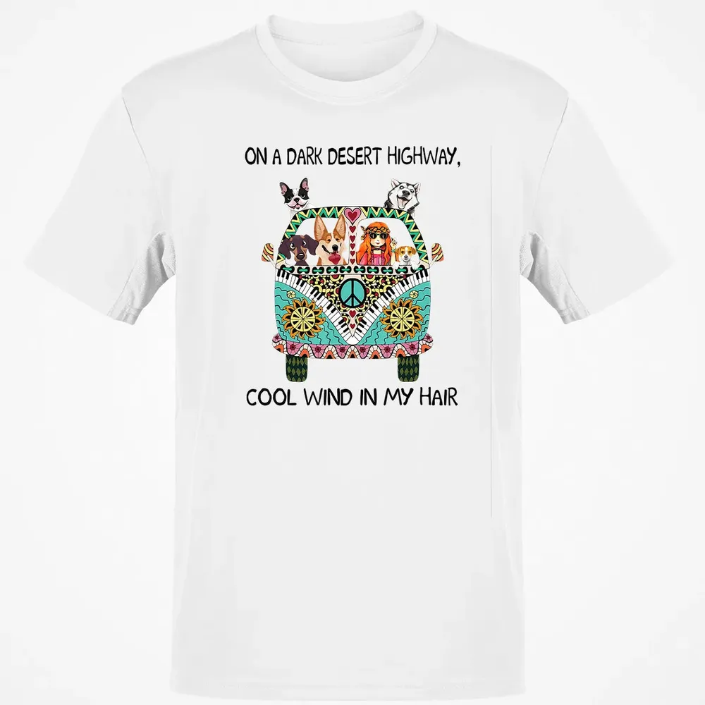 In Hair On Dark Highway A Desert Corgi Cool Wind Hippie Dog Classic Unisex T-Shirt - 13