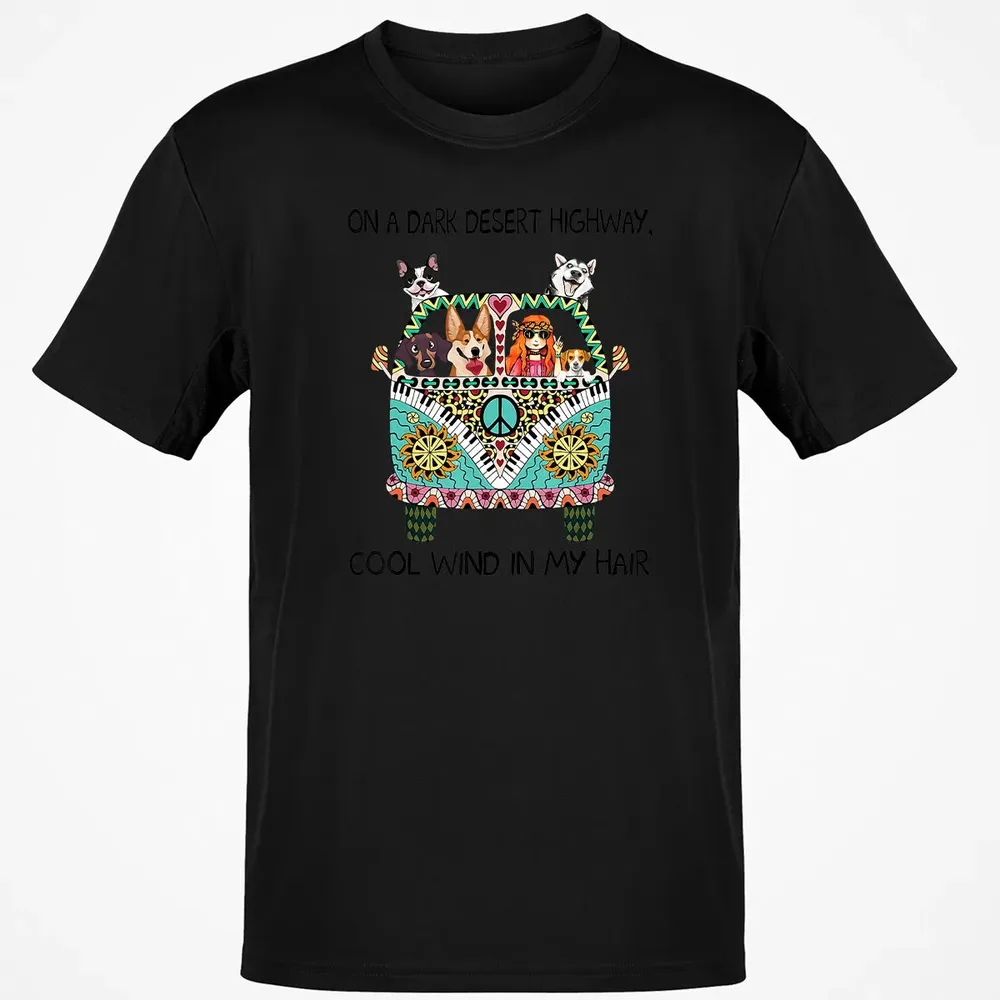 In Hair On Dark Highway A Desert Corgi Cool Wind Hippie Dog Classic Unisex T-Shirt - 2