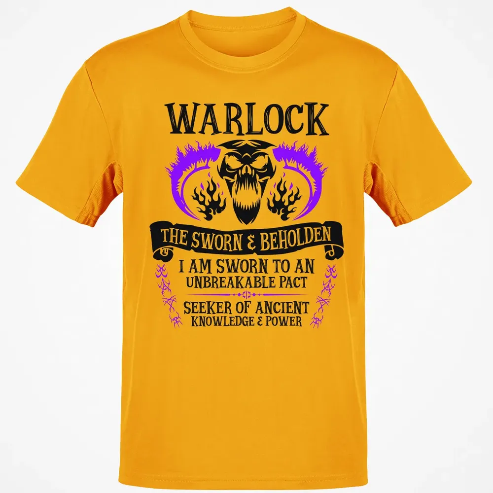 WARLOCK, THE SWORN AND BEHOLDEN (Black Text) Classic Unisex T-Shirt - 5