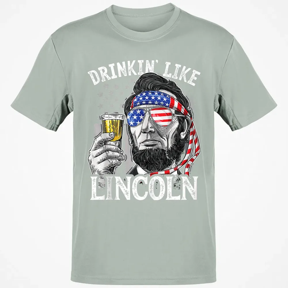 Drinking Like Lincoln 4th of July Men Abraham Merica Flag Classic Unisex T-Shirt - 3