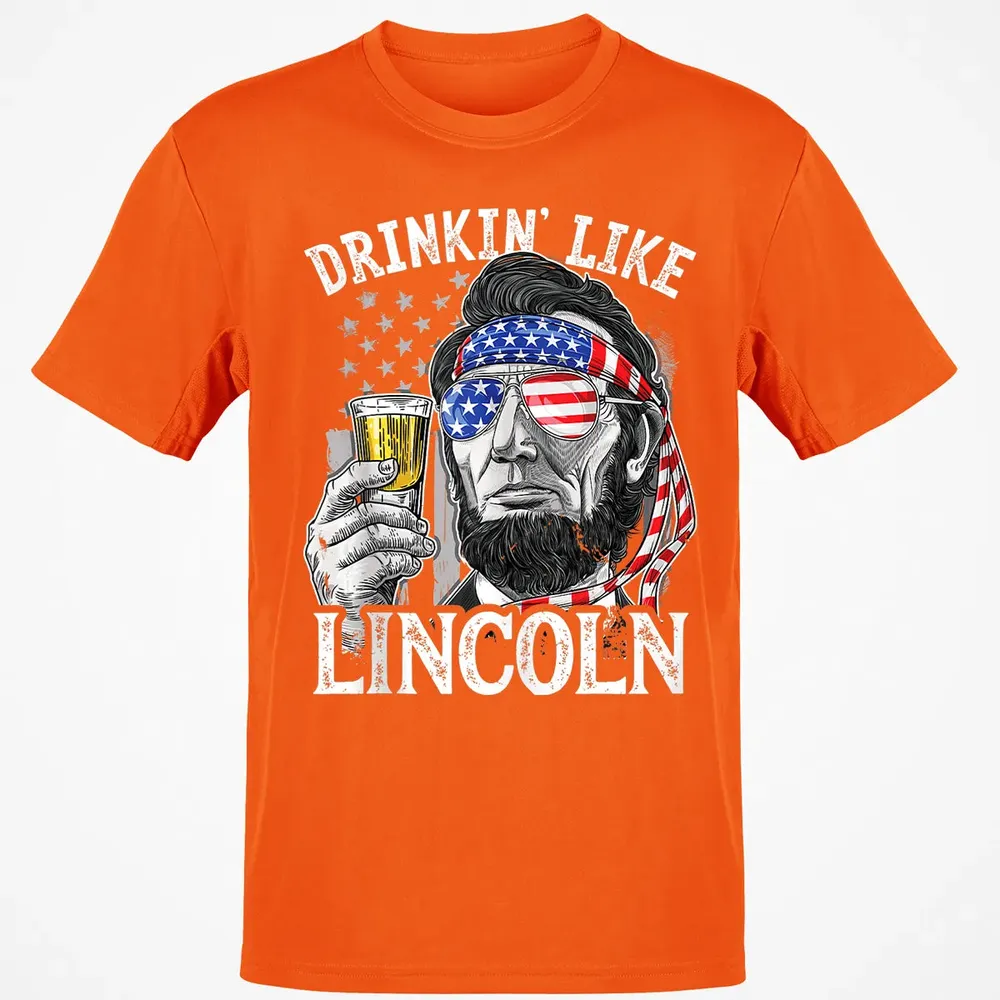 Drinking Like Lincoln 4th of July Men Abraham Merica Flag Classic Unisex T-Shirt - 9