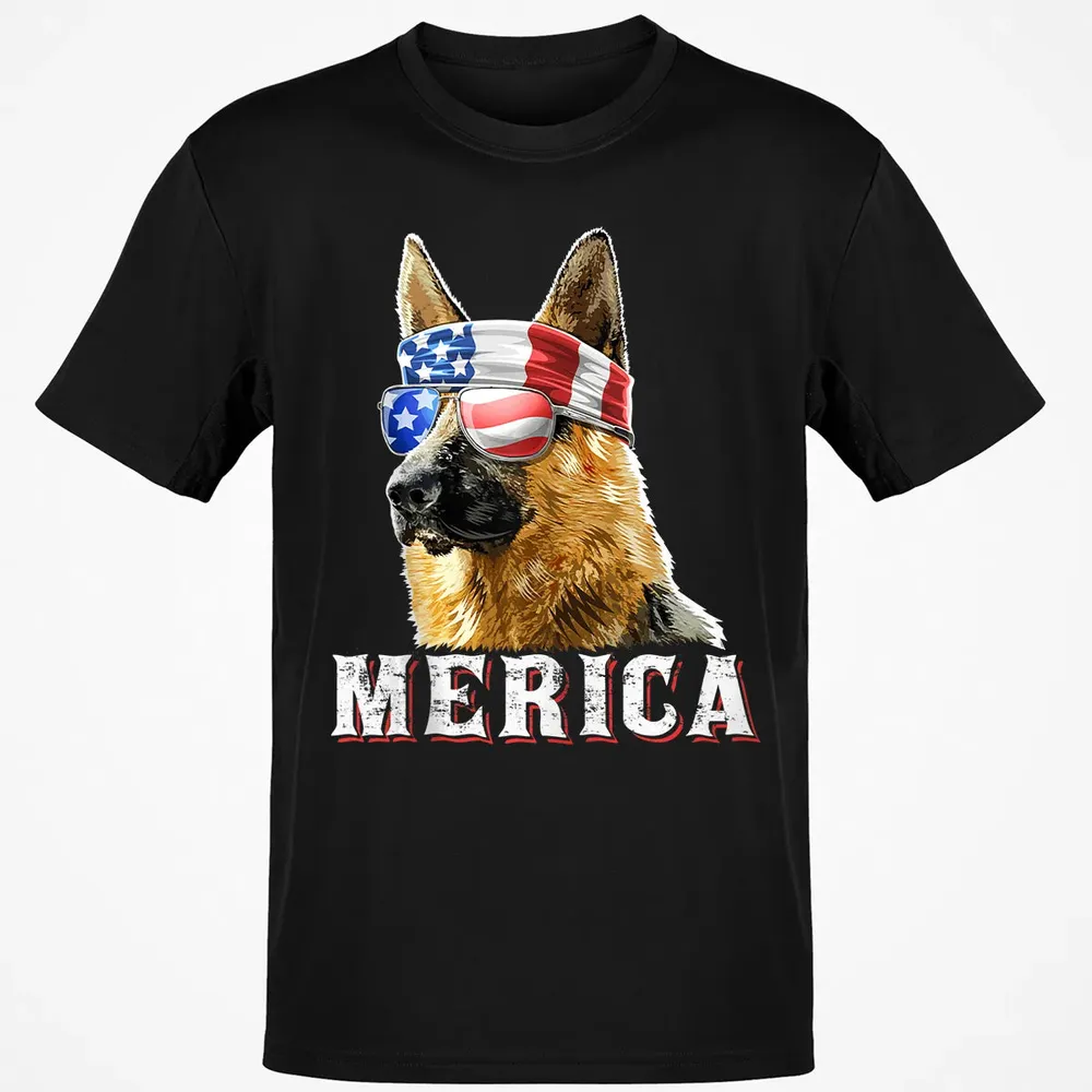 Merica German Shepherd Dog 4th of July American Flag Bandana Classic Unisex T-Shirt - 2