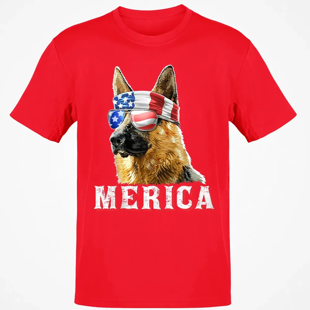 Merica German Shepherd Dog 4th of July American Flag Bandana Classic Unisex T-Shirt - 11