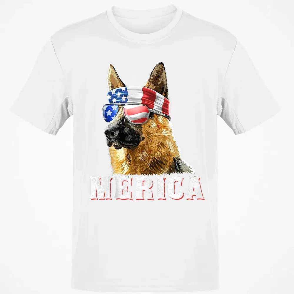 Merica German Shepherd Dog 4th of July American Flag Bandana Classic Unisex T-Shirt - 13