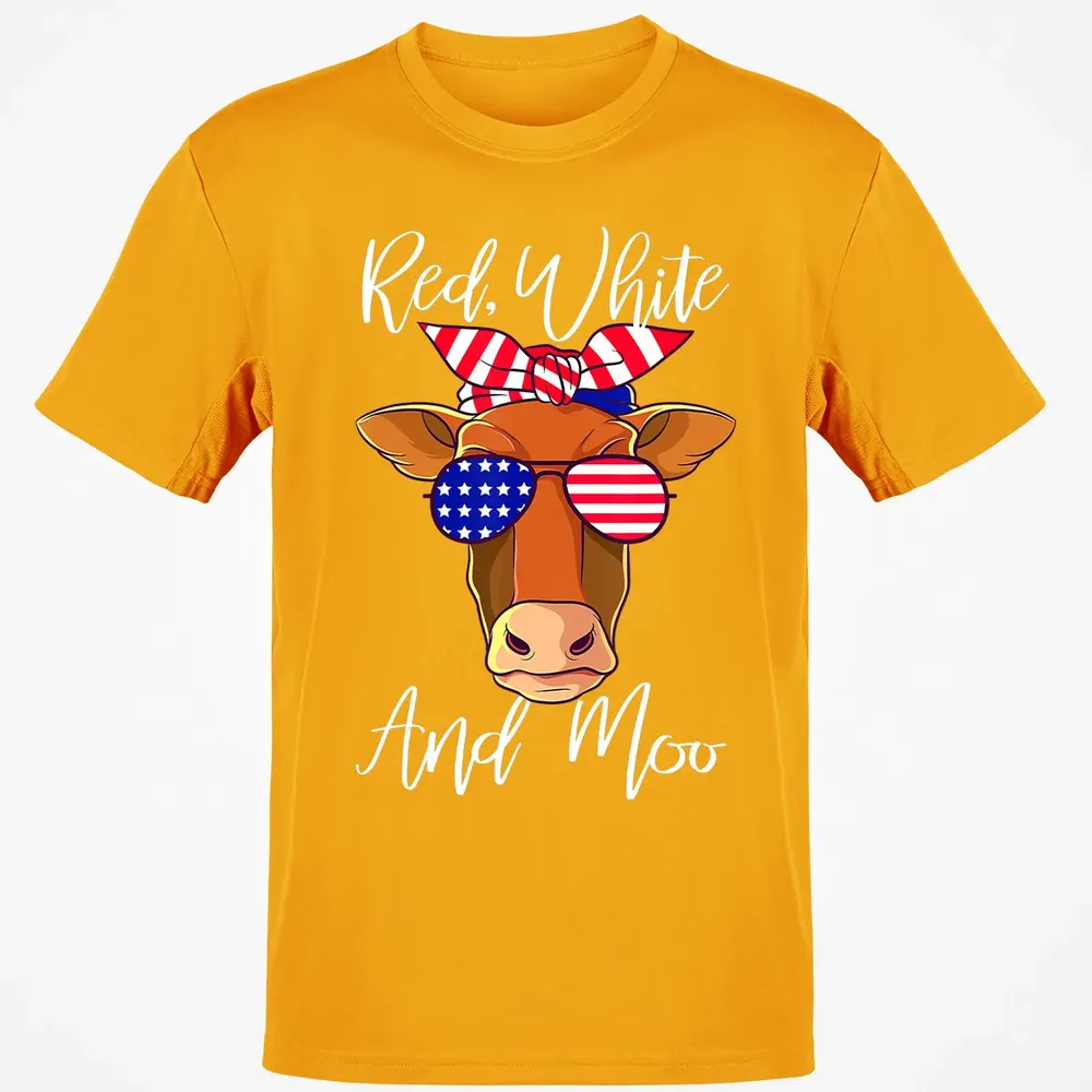 Red White and Moo Patriotic Cow USA Flag 4th of July Classic Unisex T-Shirt - 5