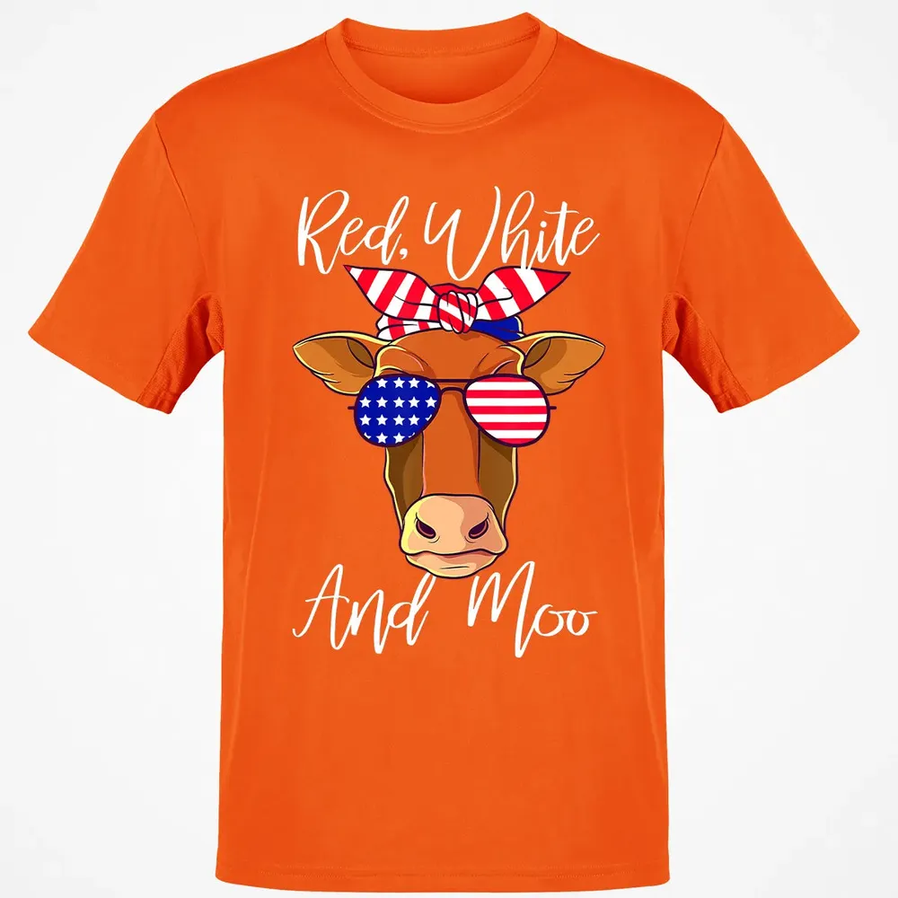 Red White and Moo Patriotic Cow USA Flag 4th of July Classic Unisex T-Shirt - 9
