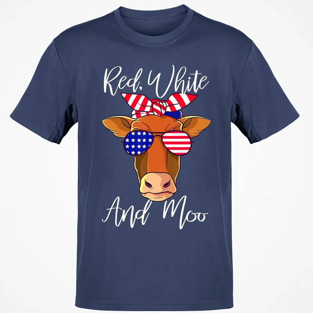 Red White and Moo Patriotic Cow USA Flag 4th of July Classic Unisex T-Shirt - 8