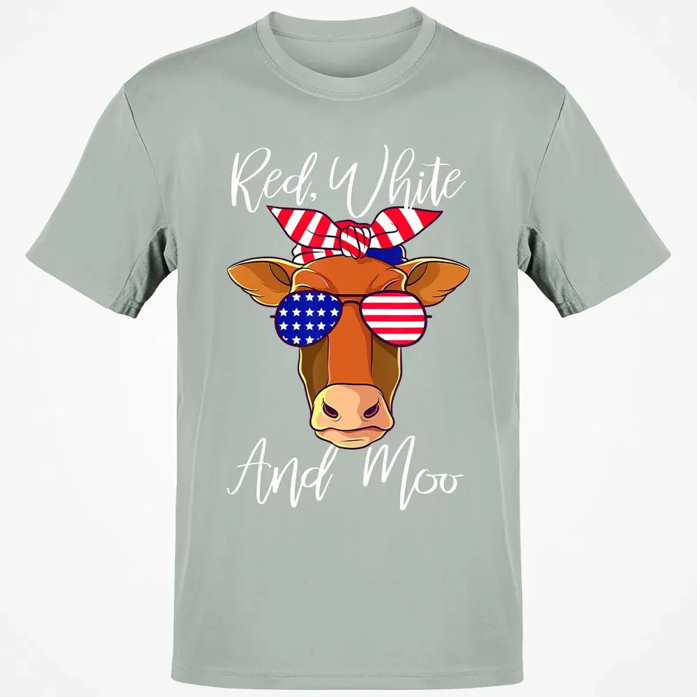 Red White and Moo Patriotic Cow USA Flag 4th of July Classic Unisex T-Shirt - 3