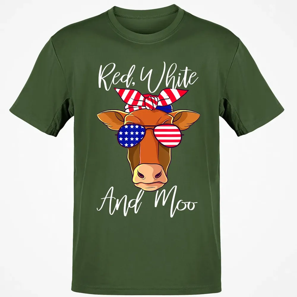 Red White and Moo Patriotic Cow USA Flag 4th of July Classic Unisex T-Shirt - 7