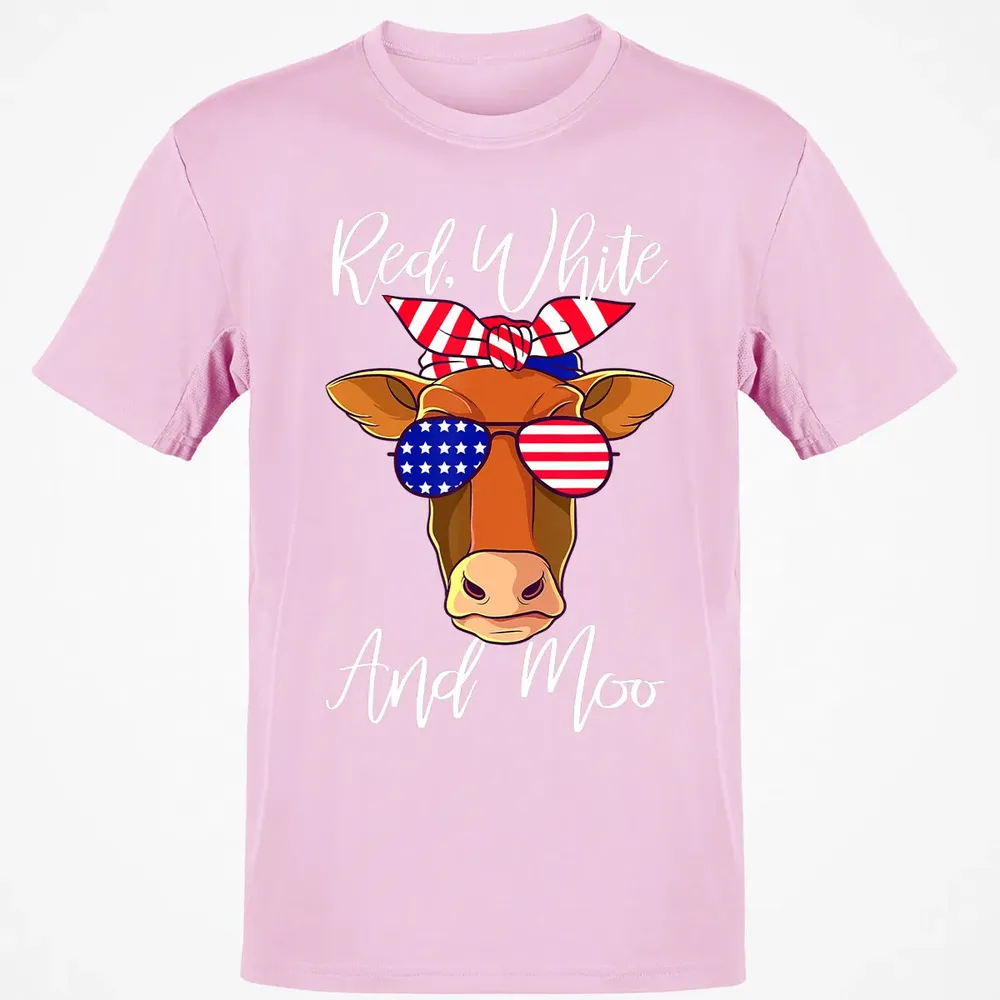 Red White and Moo Patriotic Cow USA Flag 4th of July Classic Unisex T-Shirt - 6
