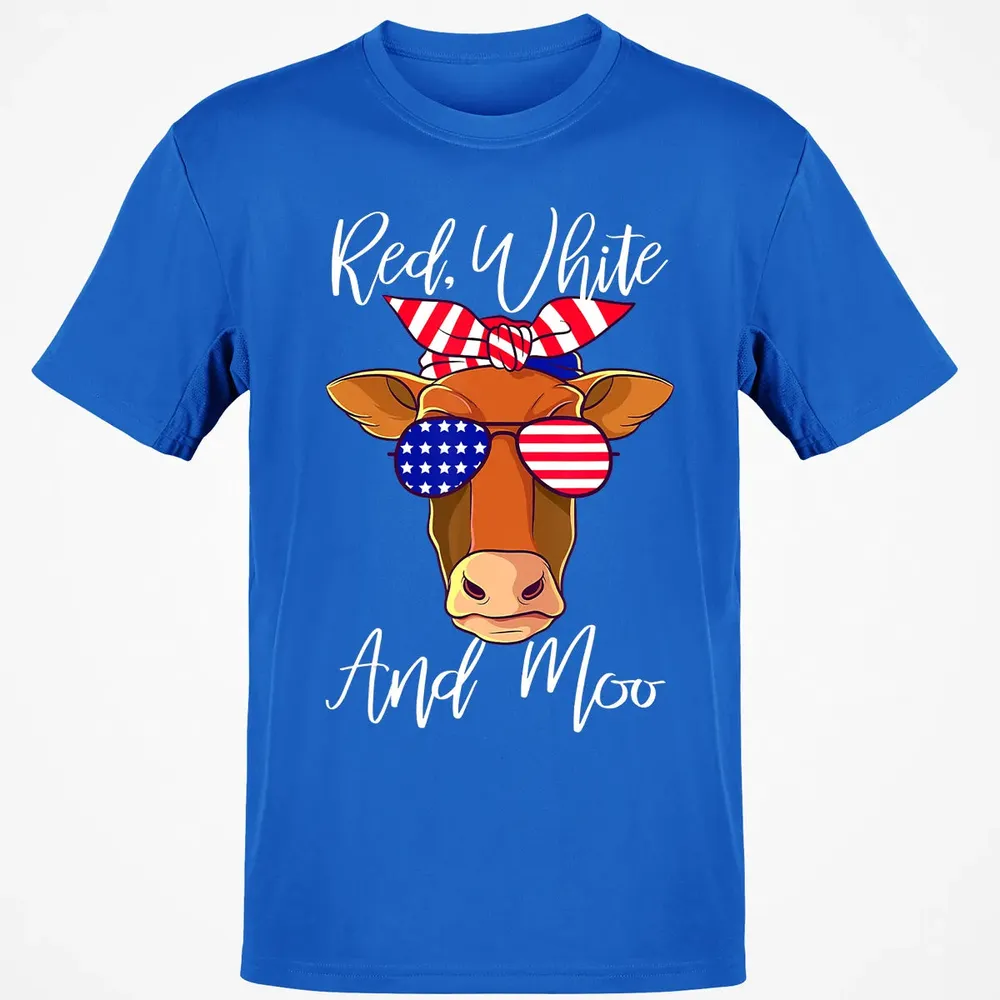 Red White and Moo Patriotic Cow USA Flag 4th of July Classic Unisex T-Shirt - 12