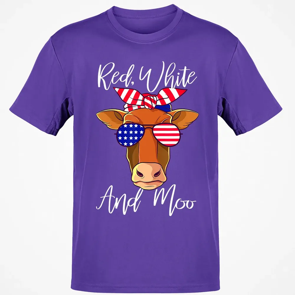 Red White and Moo Patriotic Cow USA Flag 4th of July Classic Unisex T-Shirt - 10