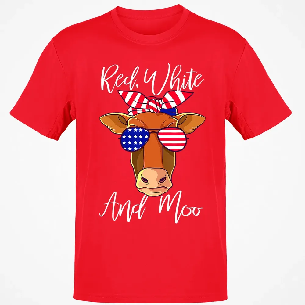 Red White and Moo Patriotic Cow USA Flag 4th of July Classic Unisex T-Shirt - 11