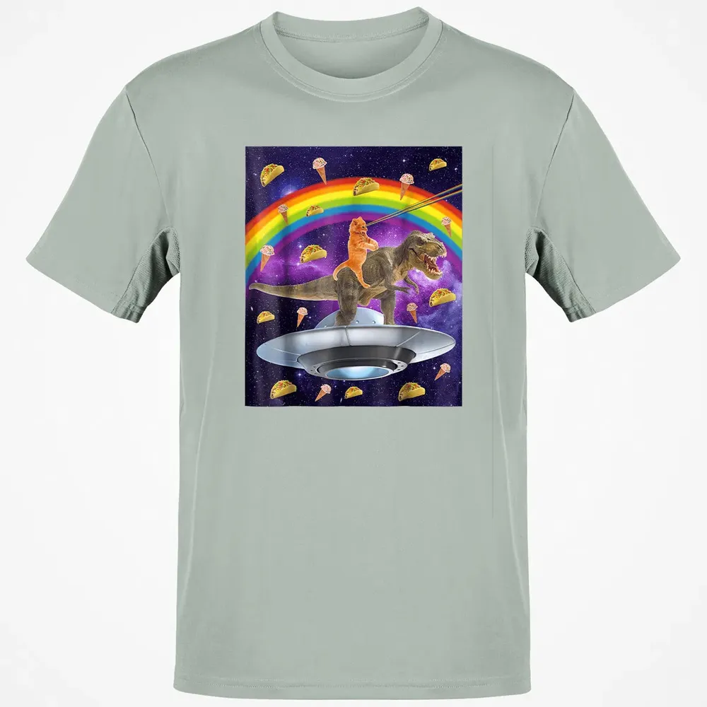 Taco Kitty Rainbow Laser Eye T Rex Riding Space Ca Classic Unisex T-Shirt - 3
