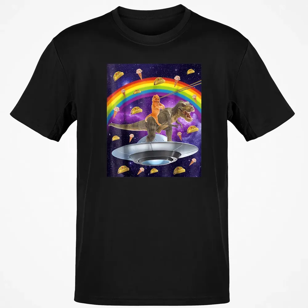 Taco Kitty Rainbow Laser Eye T Rex Riding Space Ca Classic Unisex T-Shirt - 2