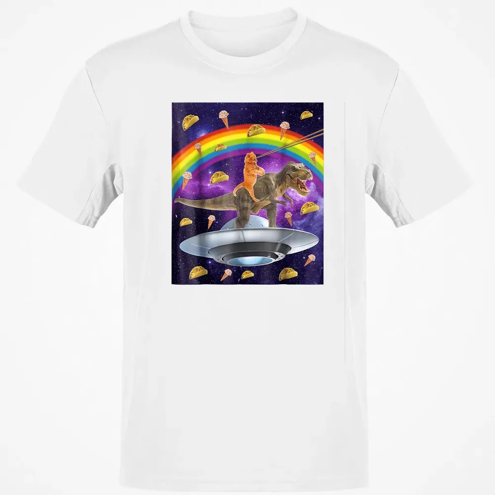 Taco Kitty Rainbow Laser Eye T Rex Riding Space Ca Classic Unisex T-Shirt - 13