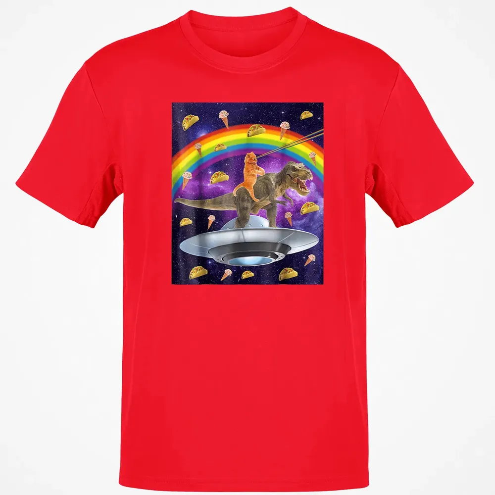 Taco Kitty Rainbow Laser Eye T Rex Riding Space Ca Classic Unisex T-Shirt - 11
