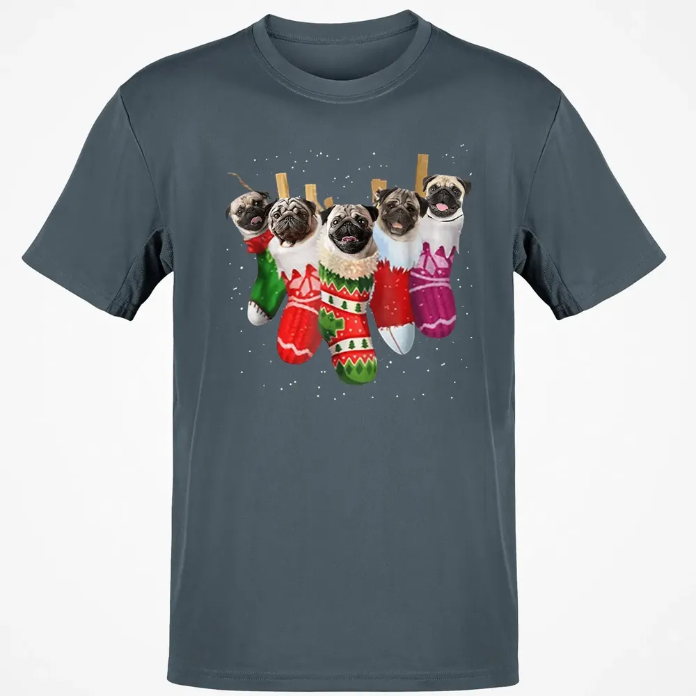 Pug Christmas Socks Funny s Xmas Vintage Cute Gift Classic Unisex T-Shirt - 4