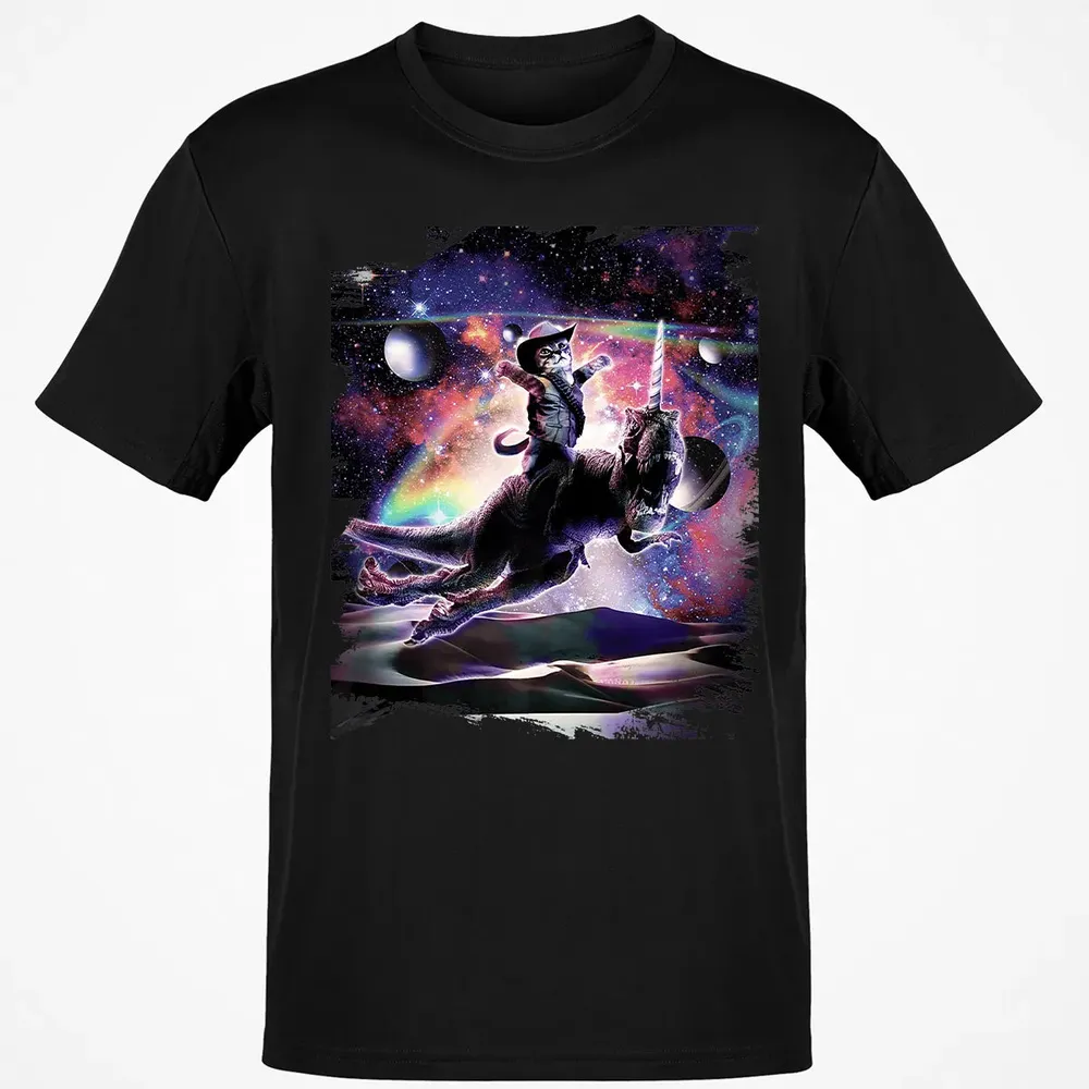 Galaxy Cat On Dinosaur Unicorn In Space Premium Classic Unisex T-Shirt - 2