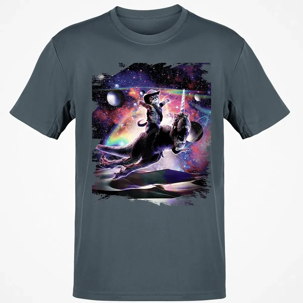 Galaxy Cat On Dinosaur Unicorn In Space Premium Classic Unisex T-Shirt - 4