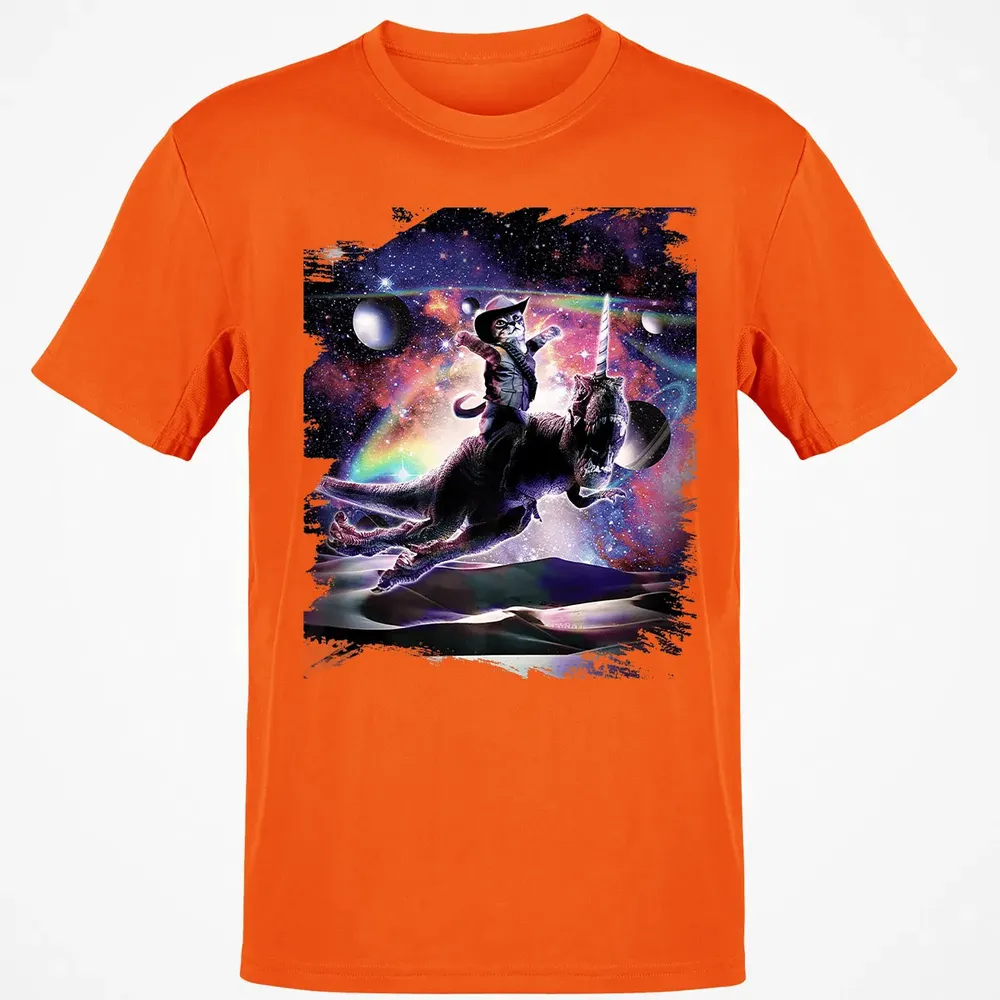 Galaxy Cat On Dinosaur Unicorn In Space Premium Classic Unisex T-Shirt - 9