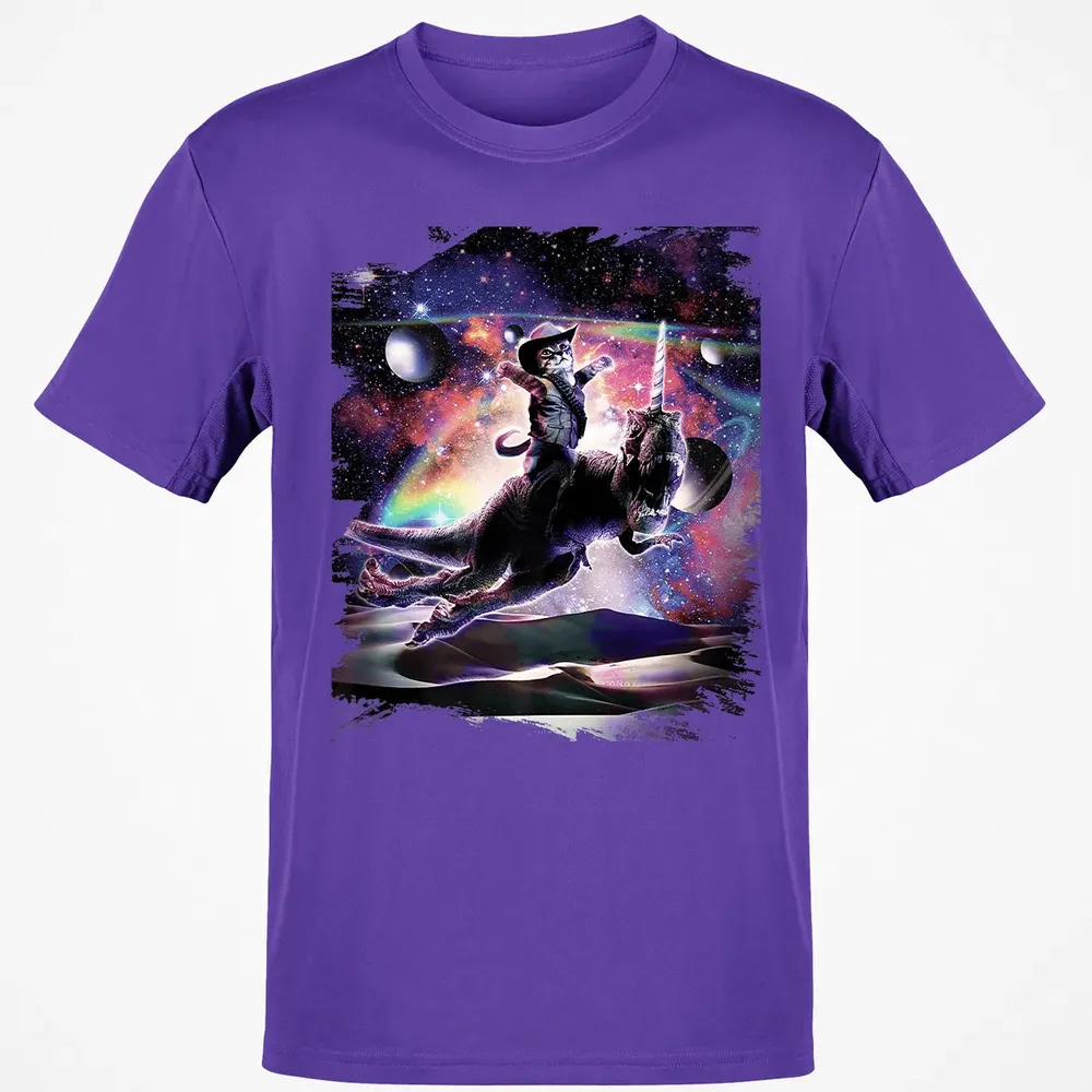Galaxy Cat On Dinosaur Unicorn In Space Premium Classic Unisex T-Shirt - 10