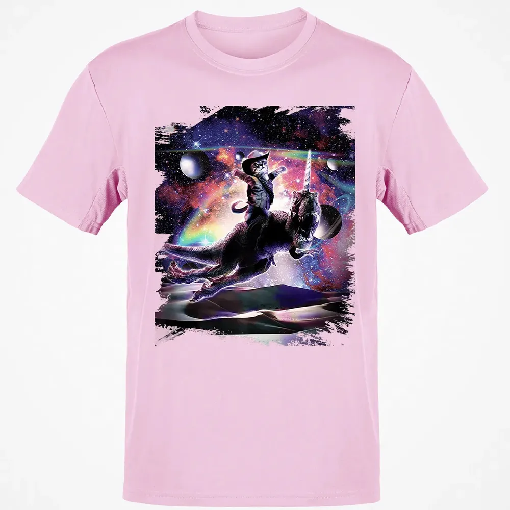 Galaxy Cat On Dinosaur Unicorn In Space Premium Classic Unisex T-Shirt - 6