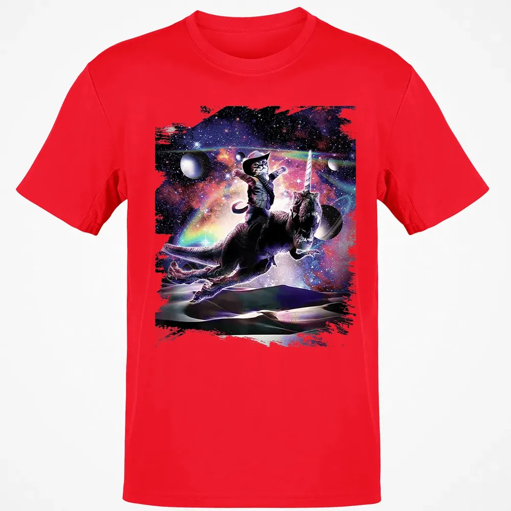 Galaxy Cat On Dinosaur Unicorn In Space Premium Classic Unisex T-Shirt - 11