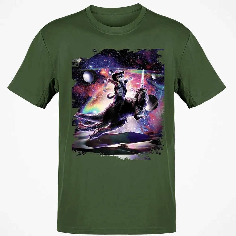 Galaxy Cat On Dinosaur Unicorn In Space Premium Classic Unisex T-Shirt - 7