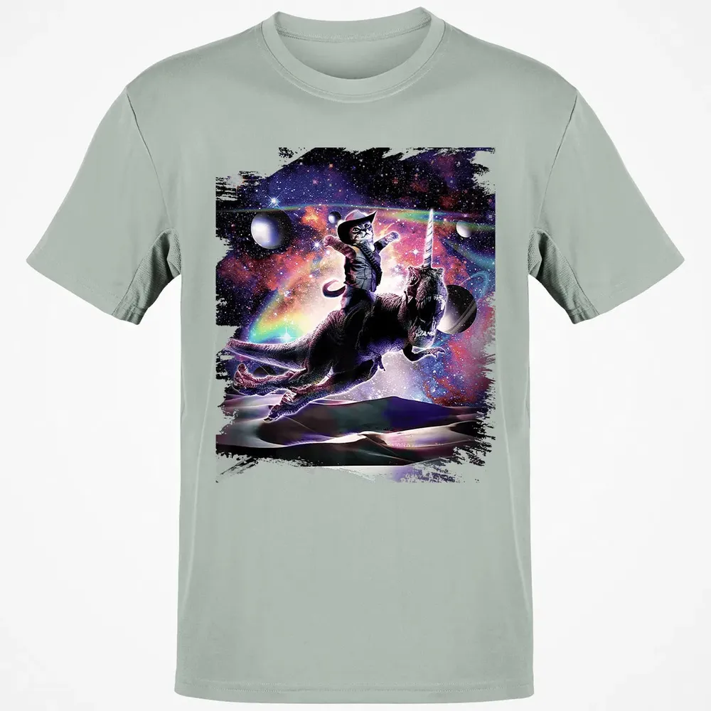 Galaxy Cat On Dinosaur Unicorn In Space Premium Classic Unisex T-Shirt - 3