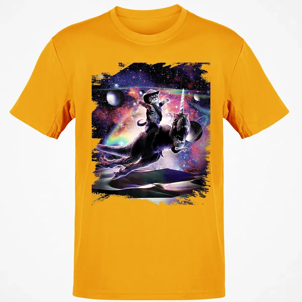 Galaxy Cat On Dinosaur Unicorn In Space Premium Classic Unisex T-Shirt - 5