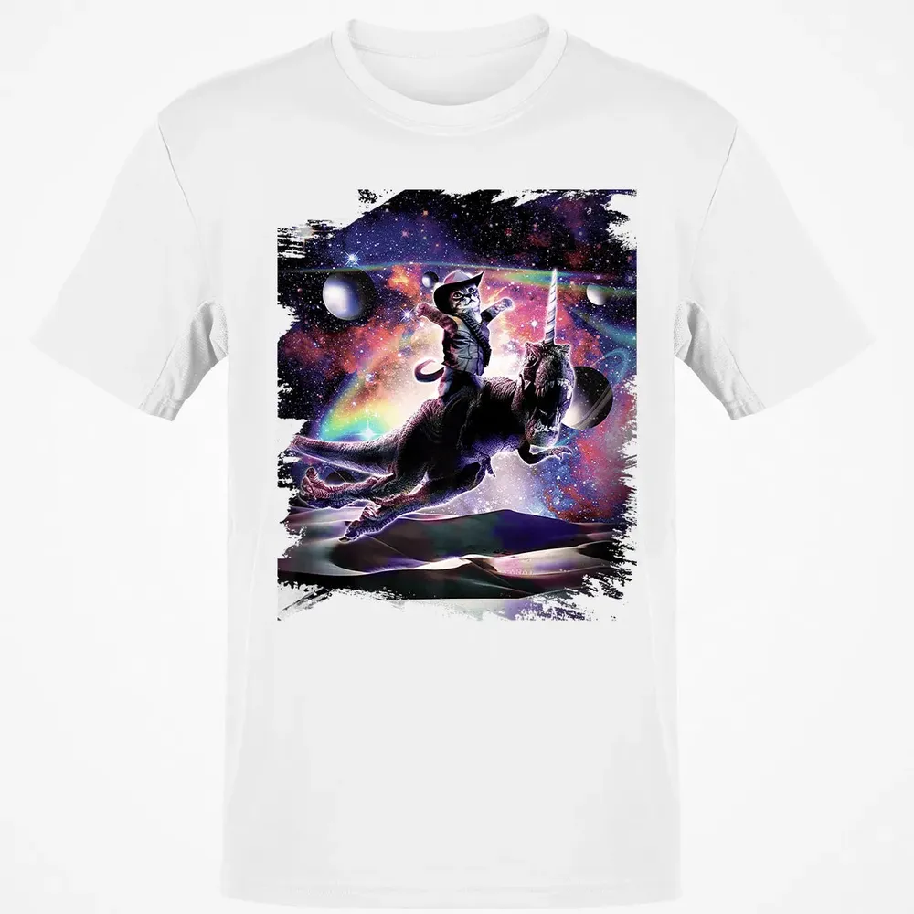 Galaxy Cat On Dinosaur Unicorn In Space Premium Classic Unisex T-Shirt - 13