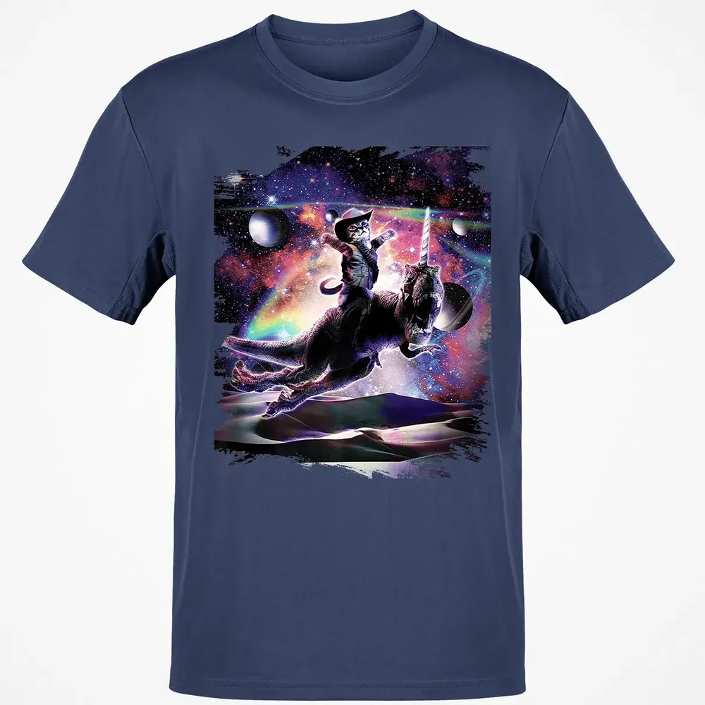 Galaxy Cat On Dinosaur Unicorn In Space Premium Classic Unisex T-Shirt - 8