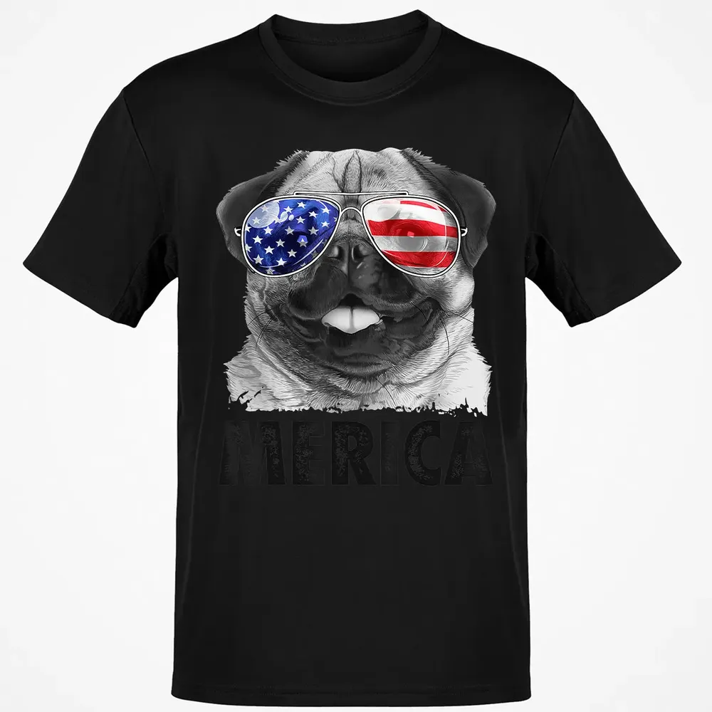 Pug 4th of July s Merica Men Women USA American Flag Classic Unisex T-Shirt - 2