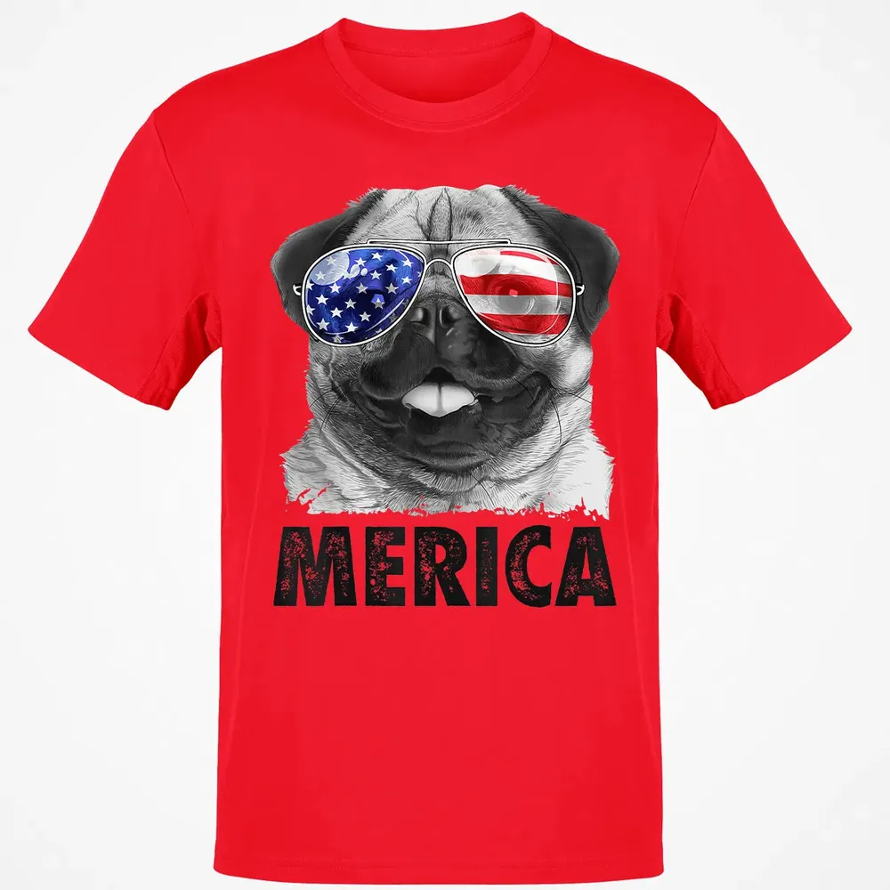 Pug 4th of July s Merica Men Women USA American Flag Classic Unisex T-Shirt - 11