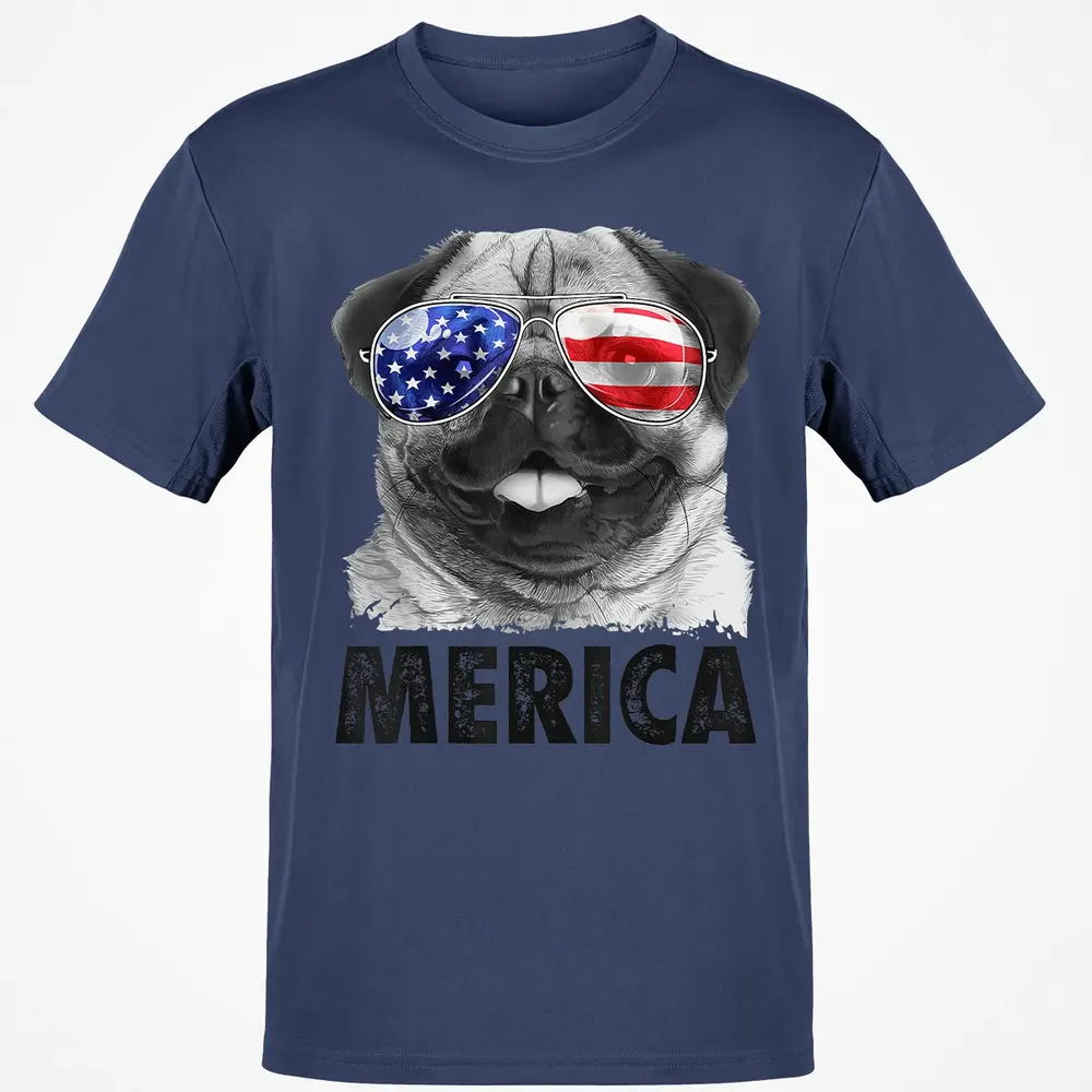 Pug 4th of July s Merica Men Women USA American Flag Classic Unisex T-Shirt - 8