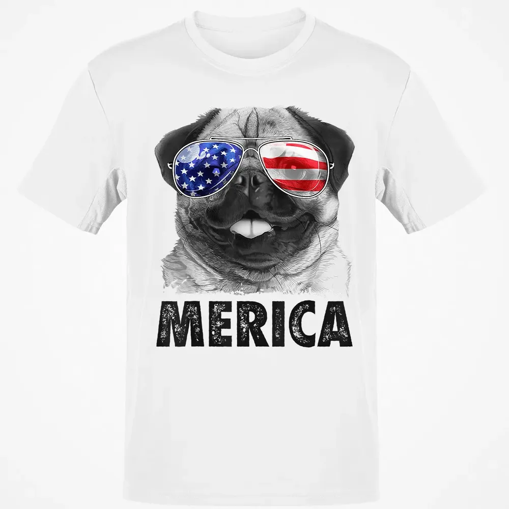 Pug 4th of July s Merica Men Women USA American Flag Classic Unisex T-Shirt - 13
