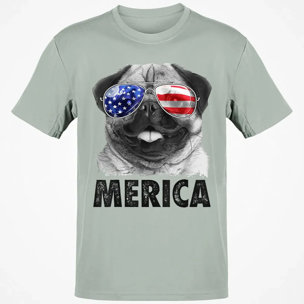 Pug 4th of July s Merica Men Women USA American Flag Classic Unisex T-Shirt - 3