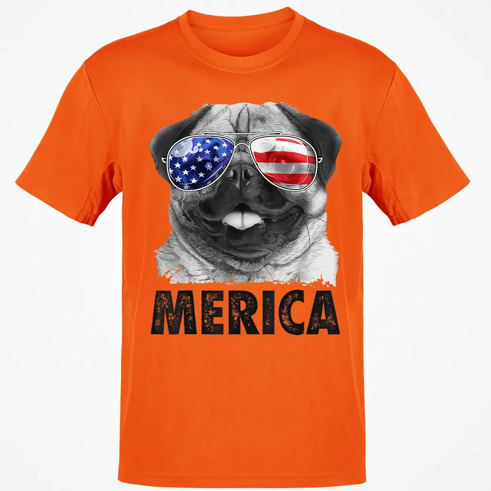 Pug 4th of July s Merica Men Women USA American Flag Classic Unisex T-Shirt - 9