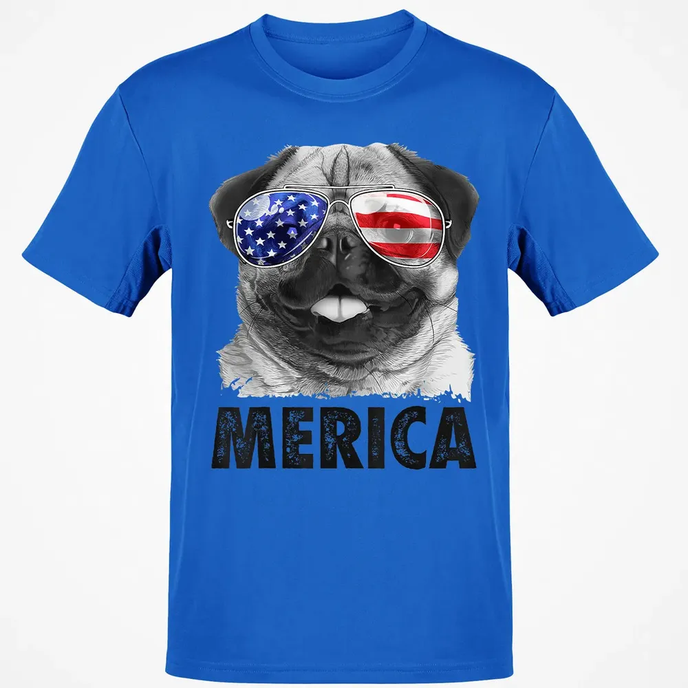 Pug 4th of July s Merica Men Women USA American Flag Classic Unisex T-Shirt - 12