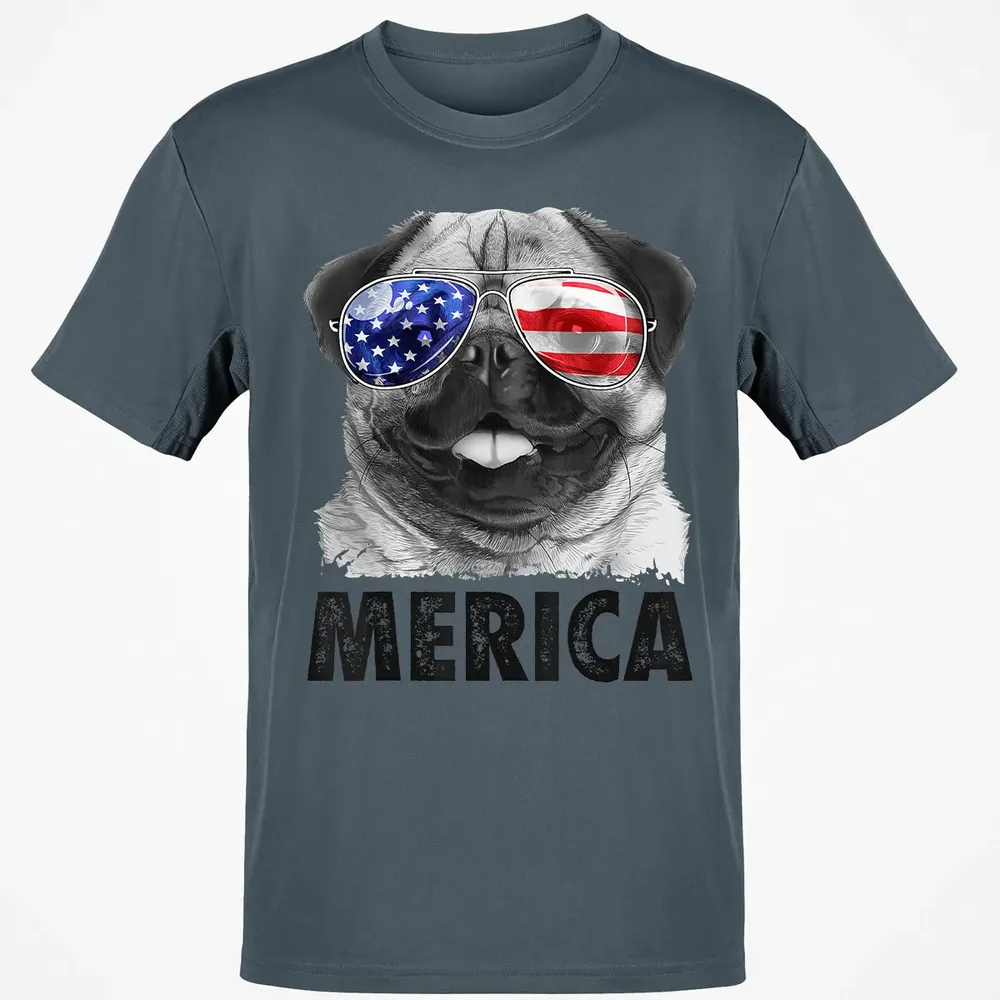 Pug 4th of July s Merica Men Women USA American Flag Classic Unisex T-Shirt - 4