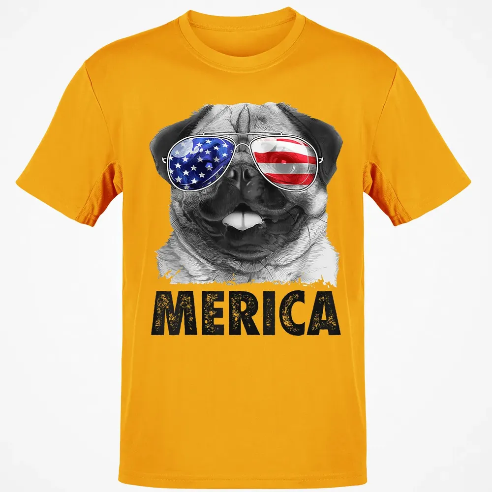 Pug 4th of July s Merica Men Women USA American Flag Classic Unisex T-Shirt - 5