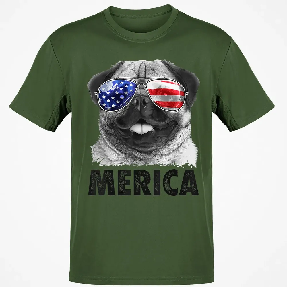 Pug 4th of July s Merica Men Women USA American Flag Classic Unisex T-Shirt - 7